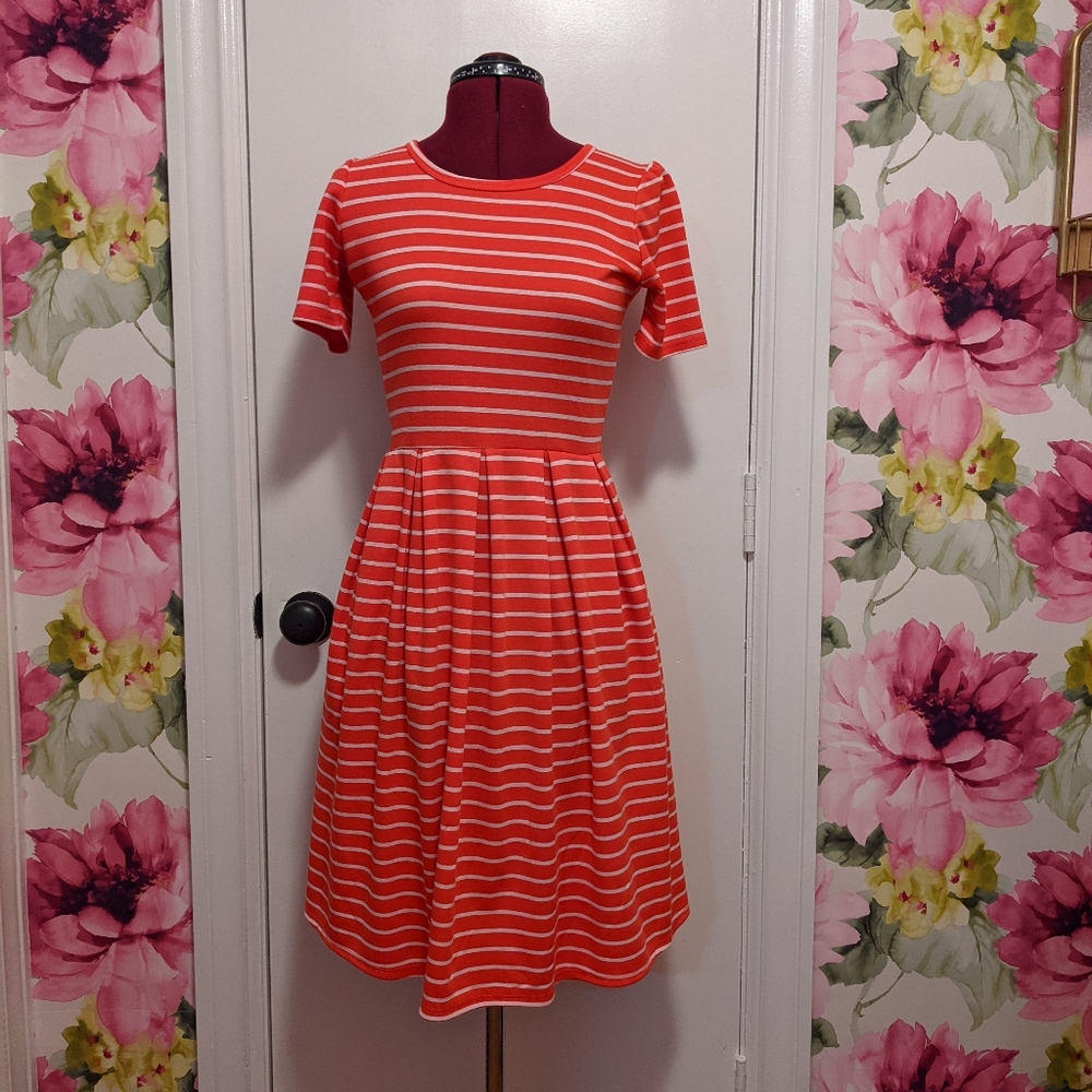 Lularoe Amelia red stripe dress